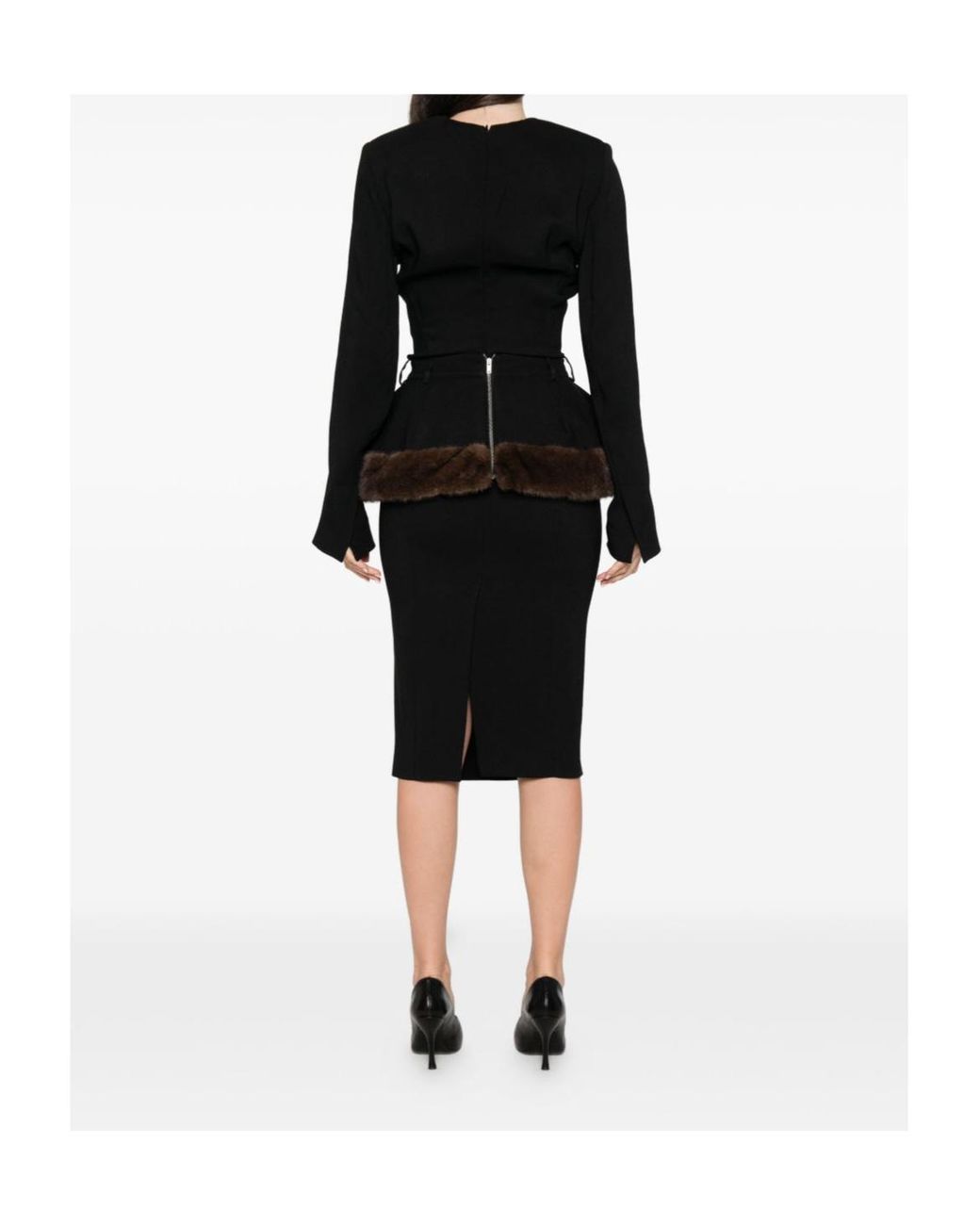 Stella McCartney Black Faux-Fur Peplum Midi Dress