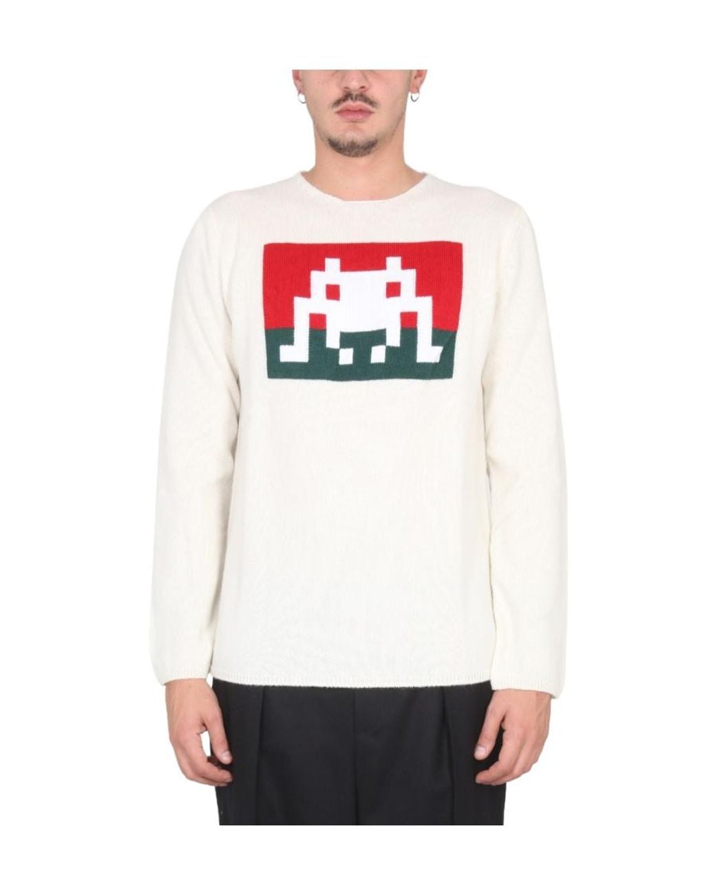 Comme des Garçons White Comme Des Garçons Shirt Graphic Jacquard Crewneck Jumper for men