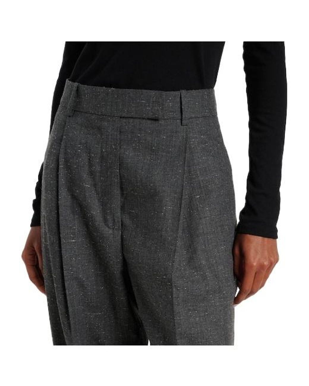 Rohe Gray Pleated Wool-Blend Straight Pants