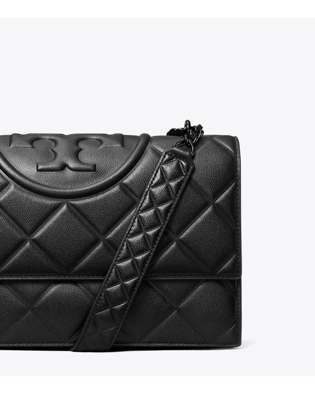 Tory Burch Black Small Fleming Polished-Grain Convertible Shoulder Bag