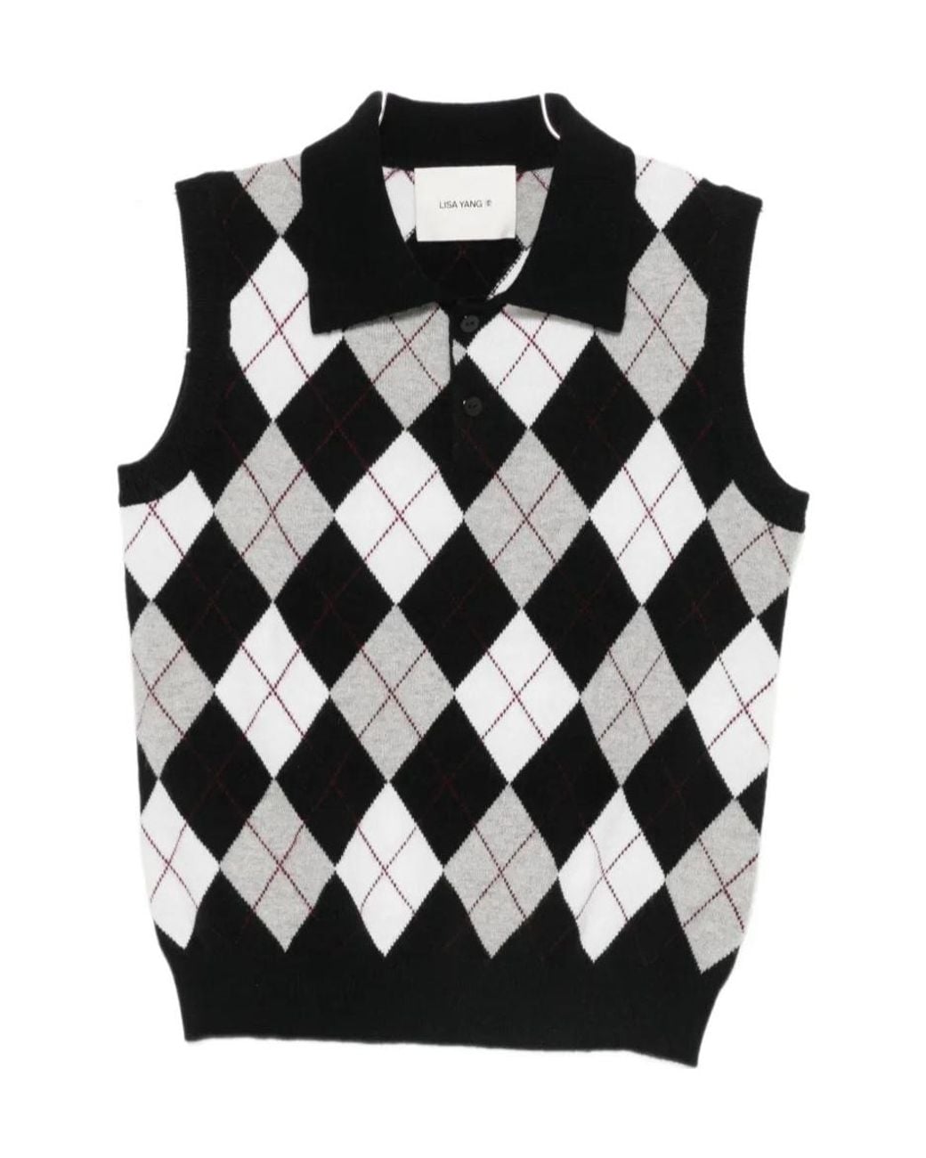 Lisa Yang Black Polo Collar Knitted Vest