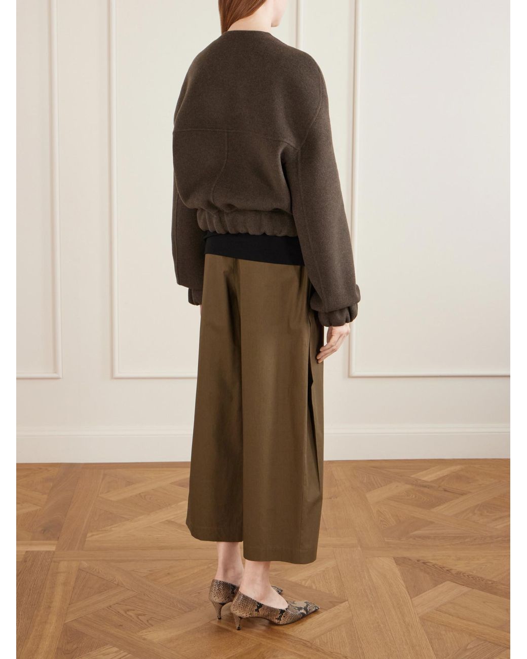 Khaite Brown Cropped Wool Bomber Jacket