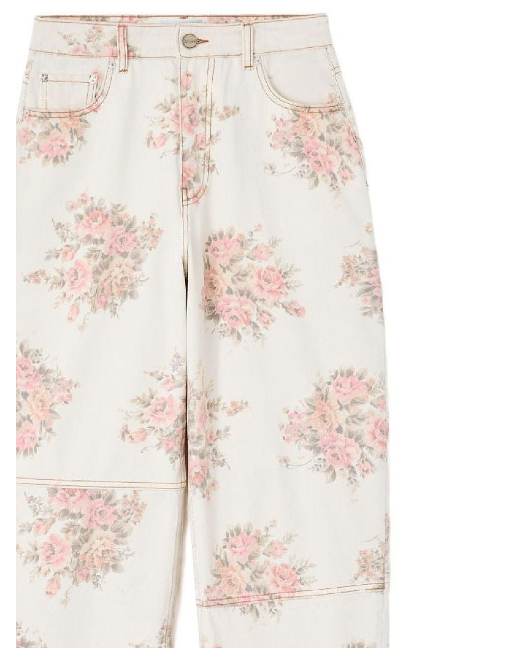 Ganni White Floral Printed Stary Jeans