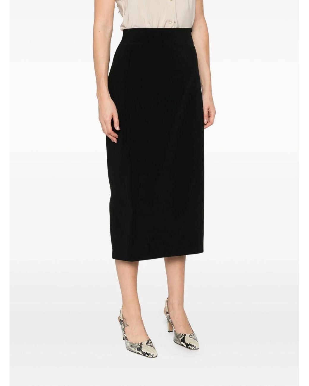 Alberta Ferretti Black Pencil Wool-Blend Skirt
