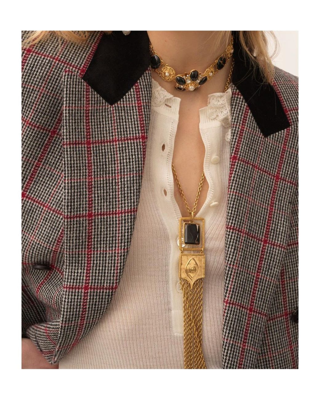 Chloé Gray Chloé Checkered Button-Up Jacket