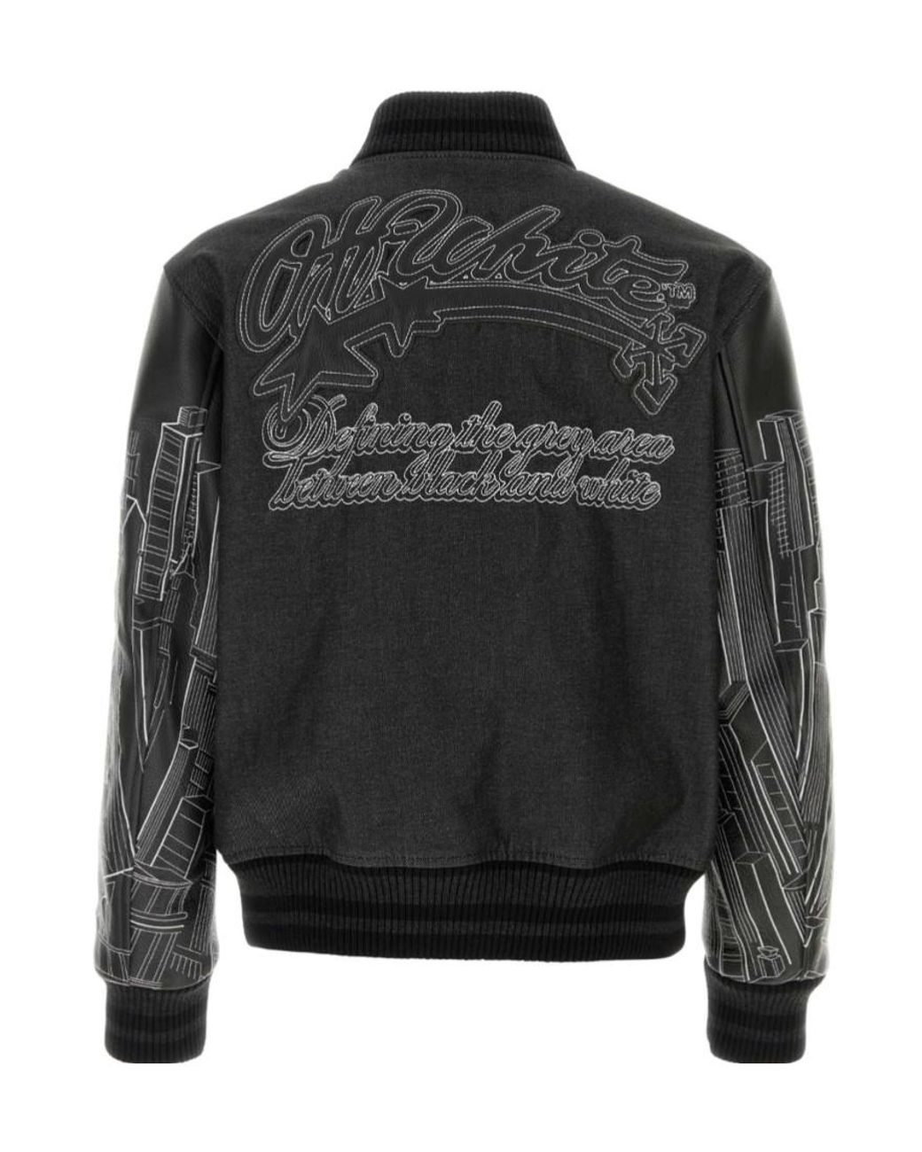 Off-White c/o Virgil Abloh Black Skyline Embroidered Varsity Jacket for men