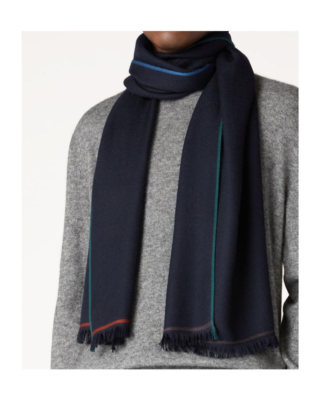 Loro Piana Blue Short Tassel Scarf for men