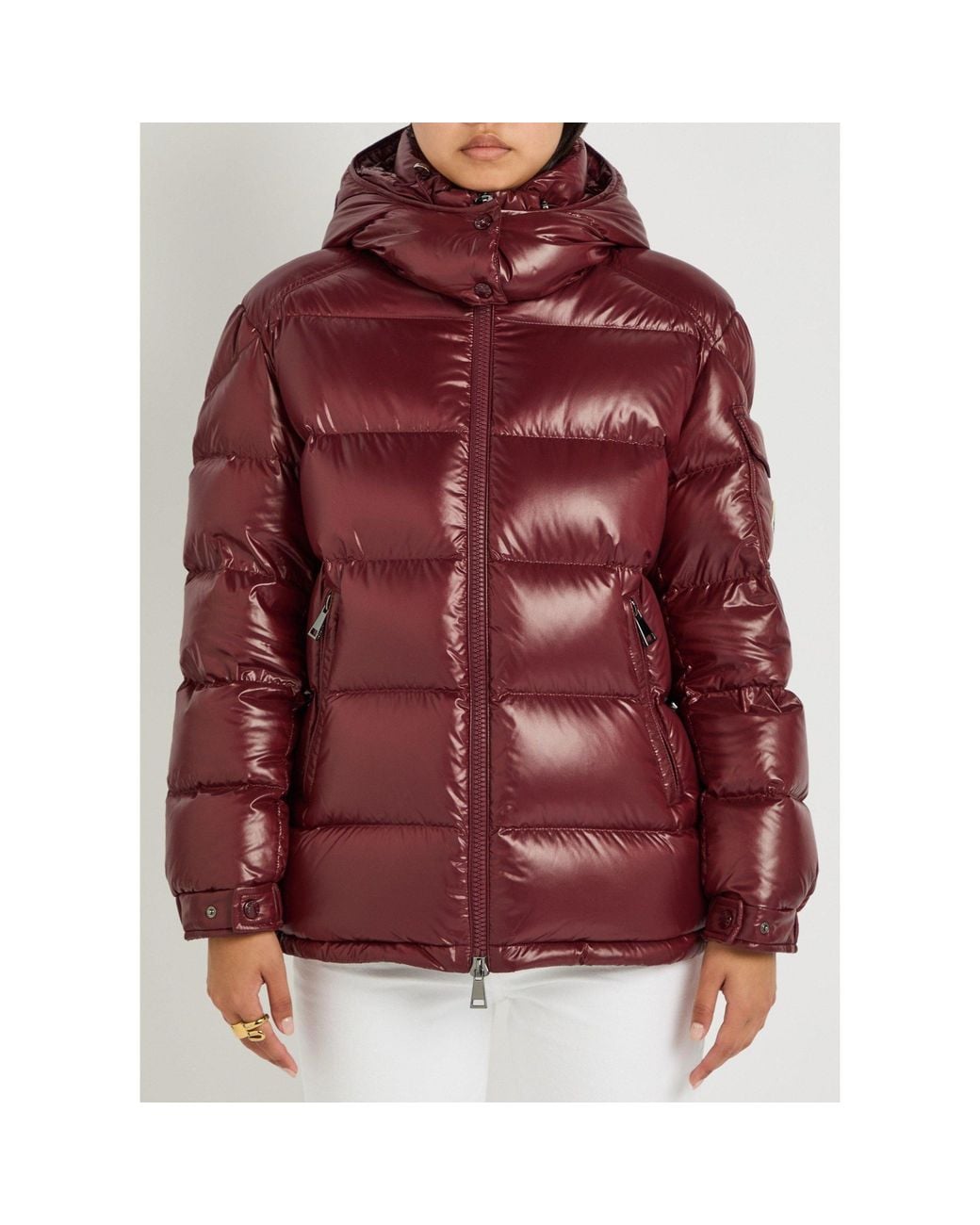 Moncler Red Shiny-Faced Hooded Short Down Jacket
