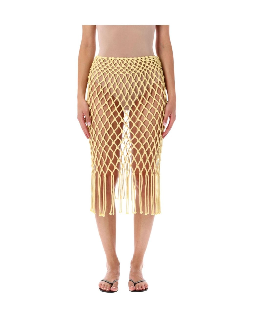 Frankie Shop Natural Woven Skirt With Fringe