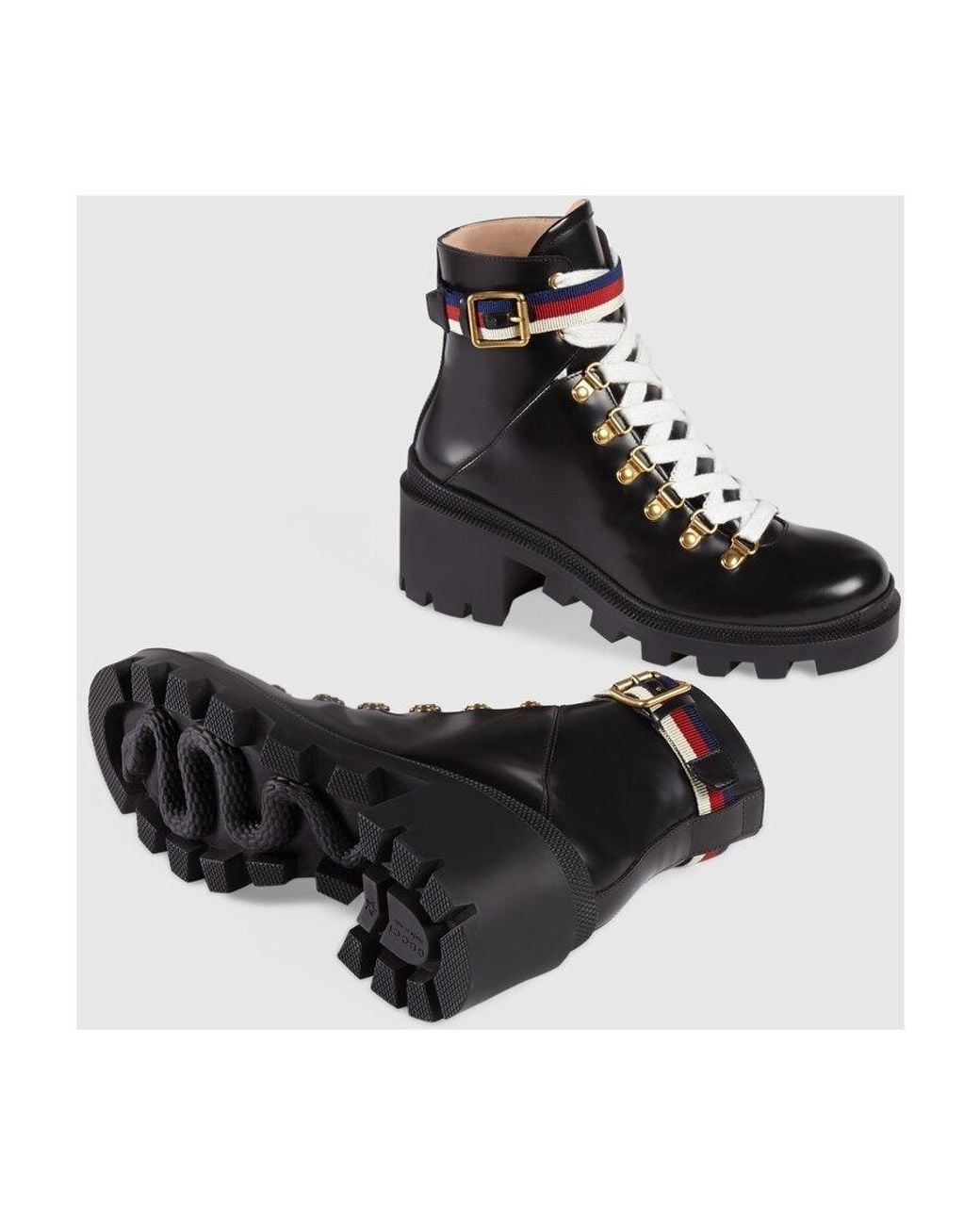 Gucci Black Leather Ankle Boot With Sylvie Web