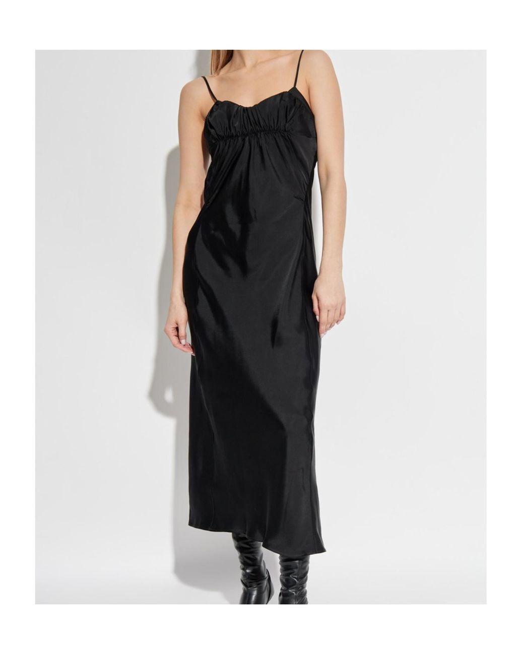 Jil Sander Black Spaghetti Strap Midi Dress