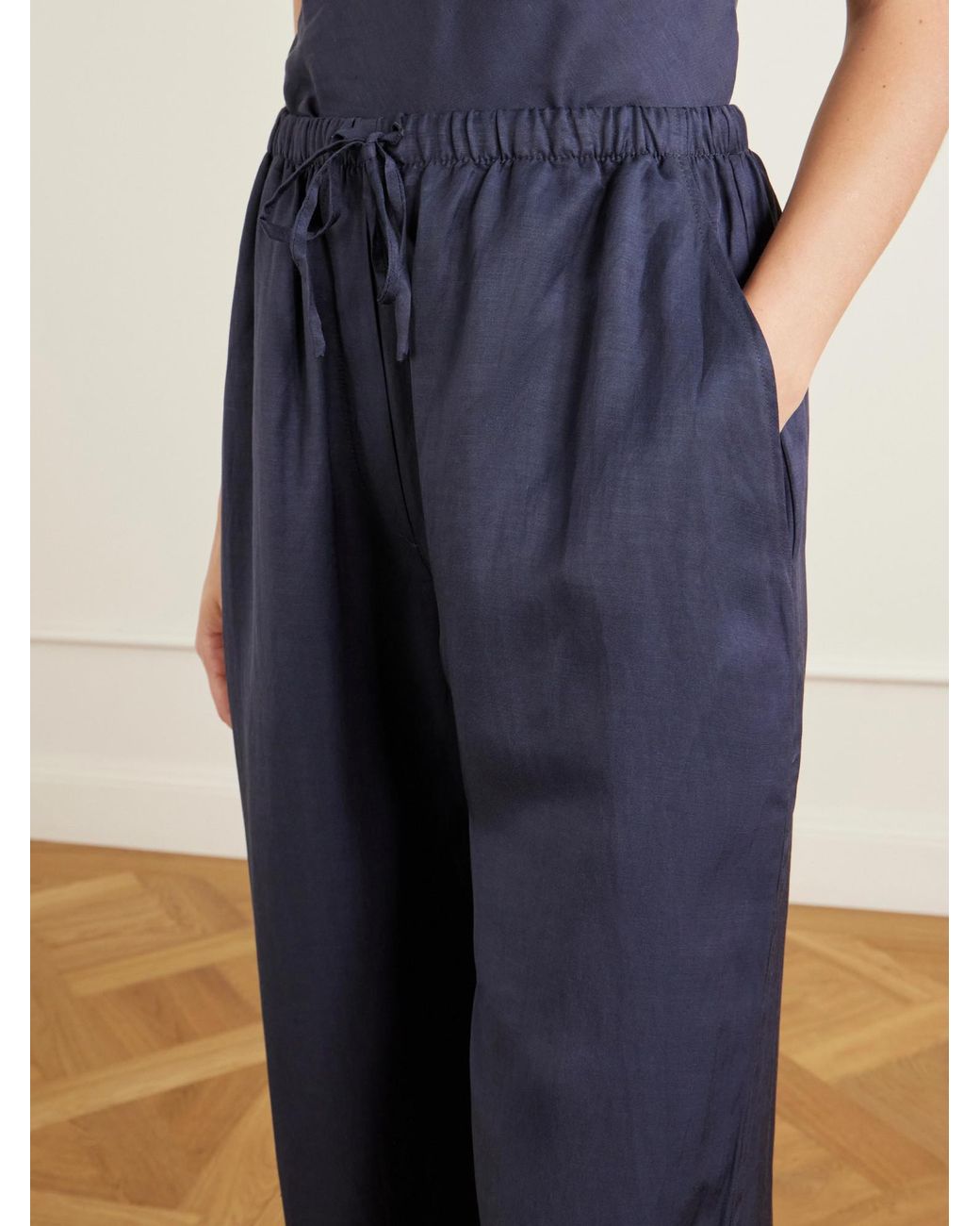 Leset Blue Daniel Satin Wide-Leg Pants