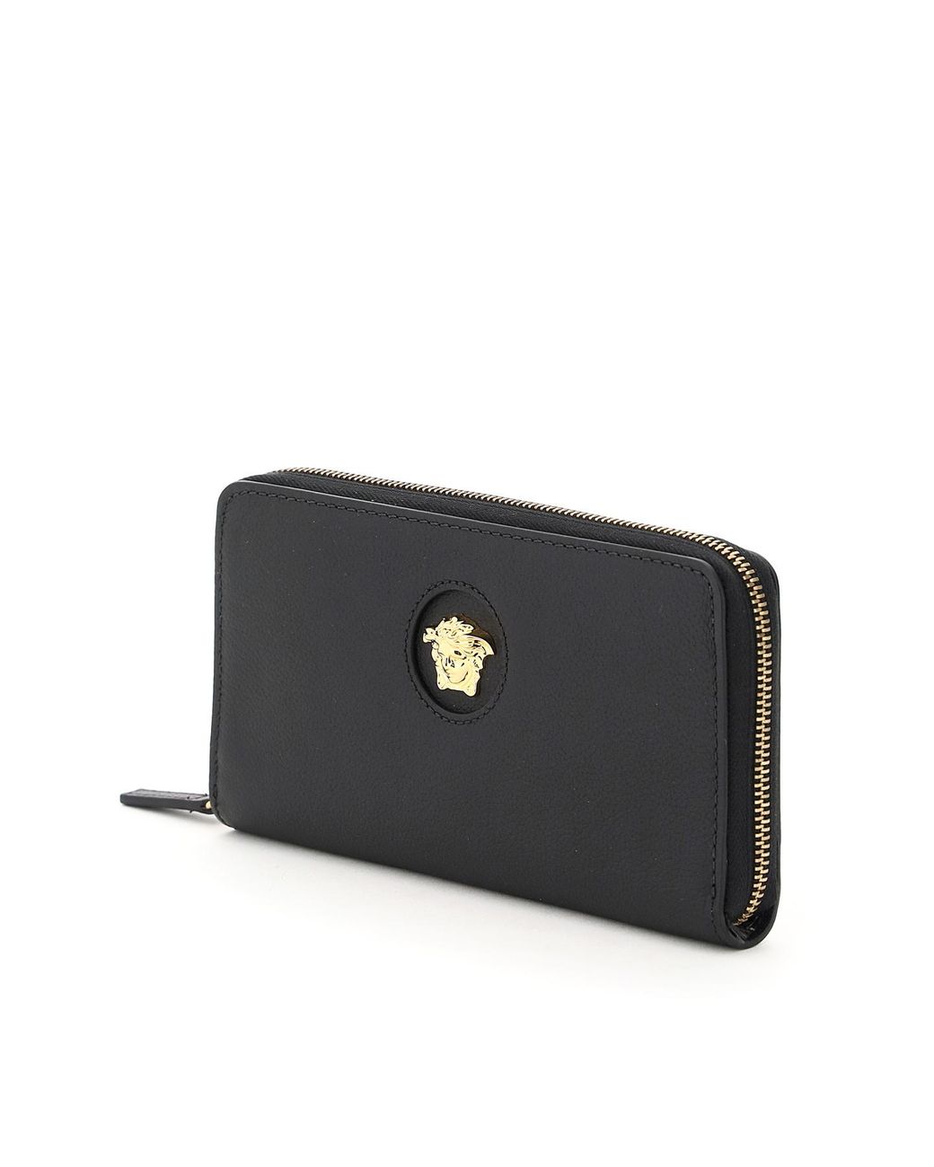 Versace Black Logo Detailed Zipped Wallet