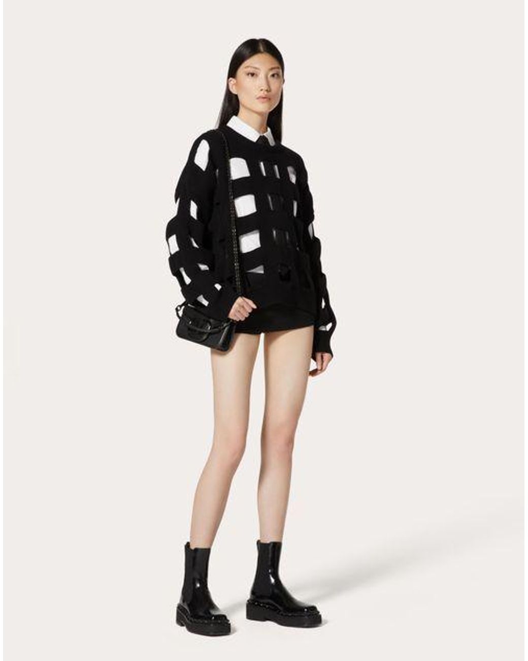 Valentino Black Open-Knit Virgin Wool Jumper