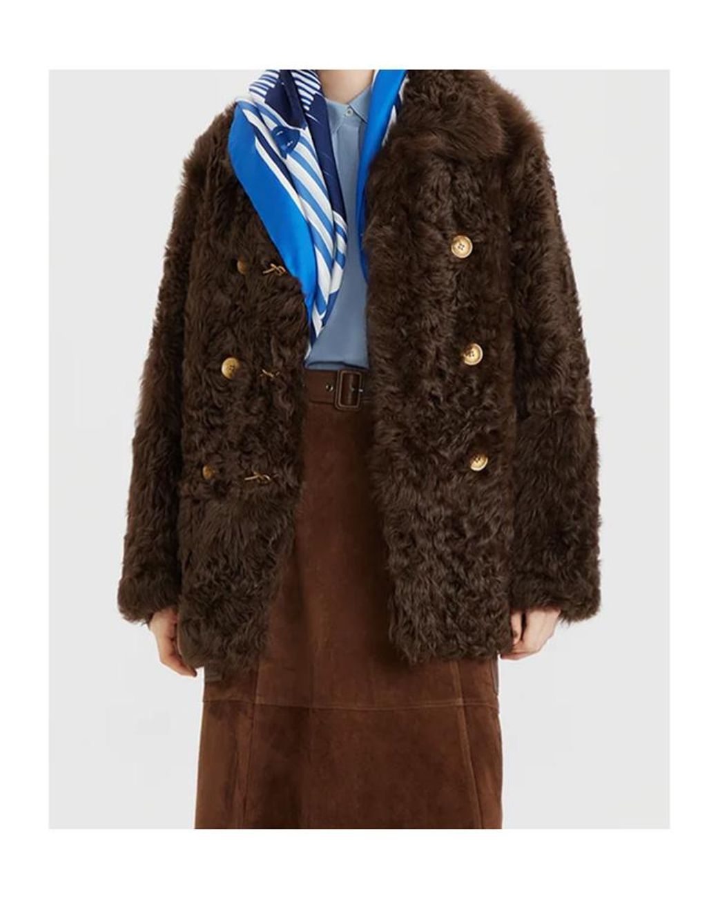 Ports 1961 Brown Double-Breasted Shearling-Texture Coat