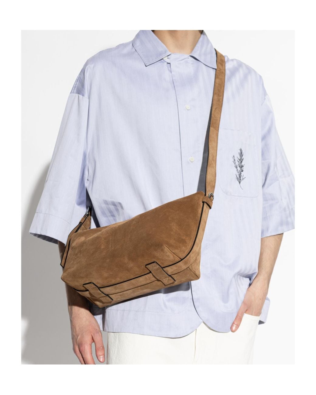 Moschino Brown Suede Zip Shoulder Bag for men