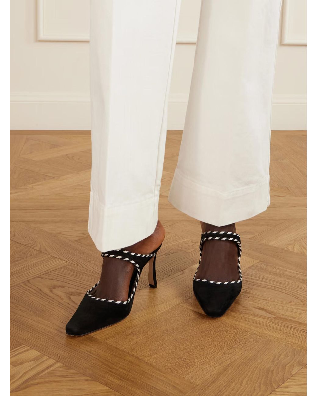 Manolo Blahnik Black Solid Color Suede Mules