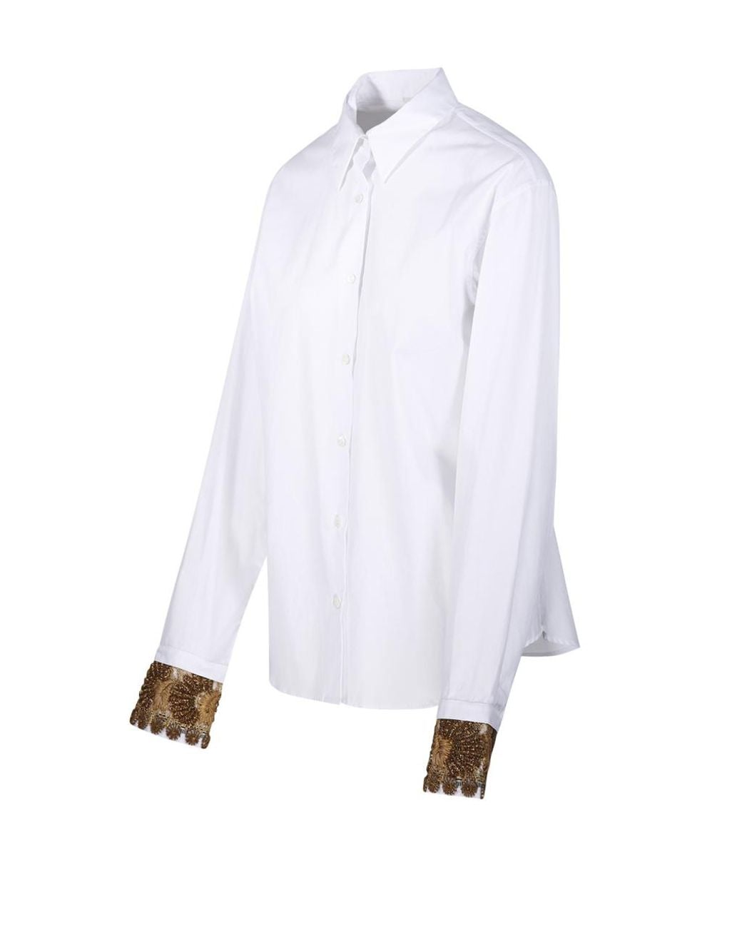 Dries Van Noten White Embroidered Cotton Poplin Shirt