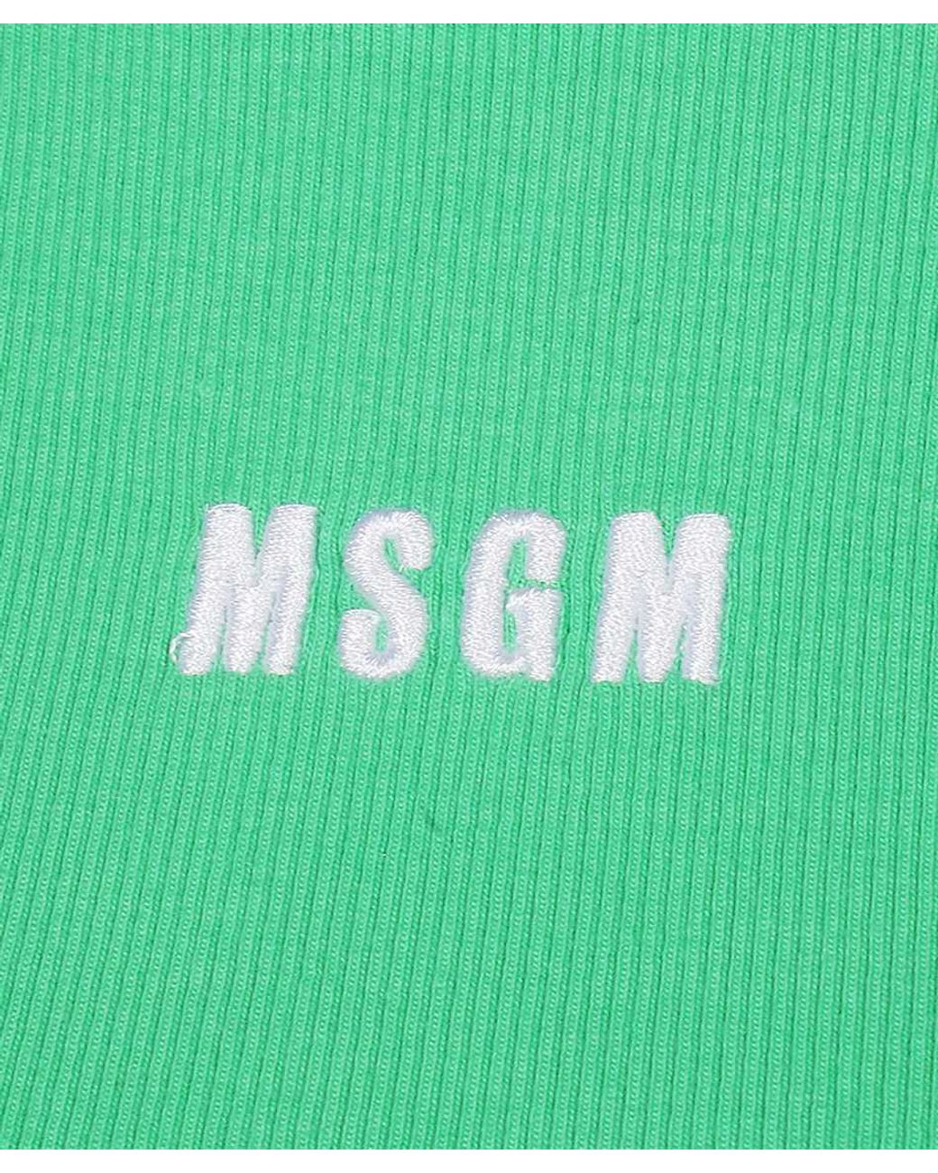 MSGM Green Logo Printed Cropped Top