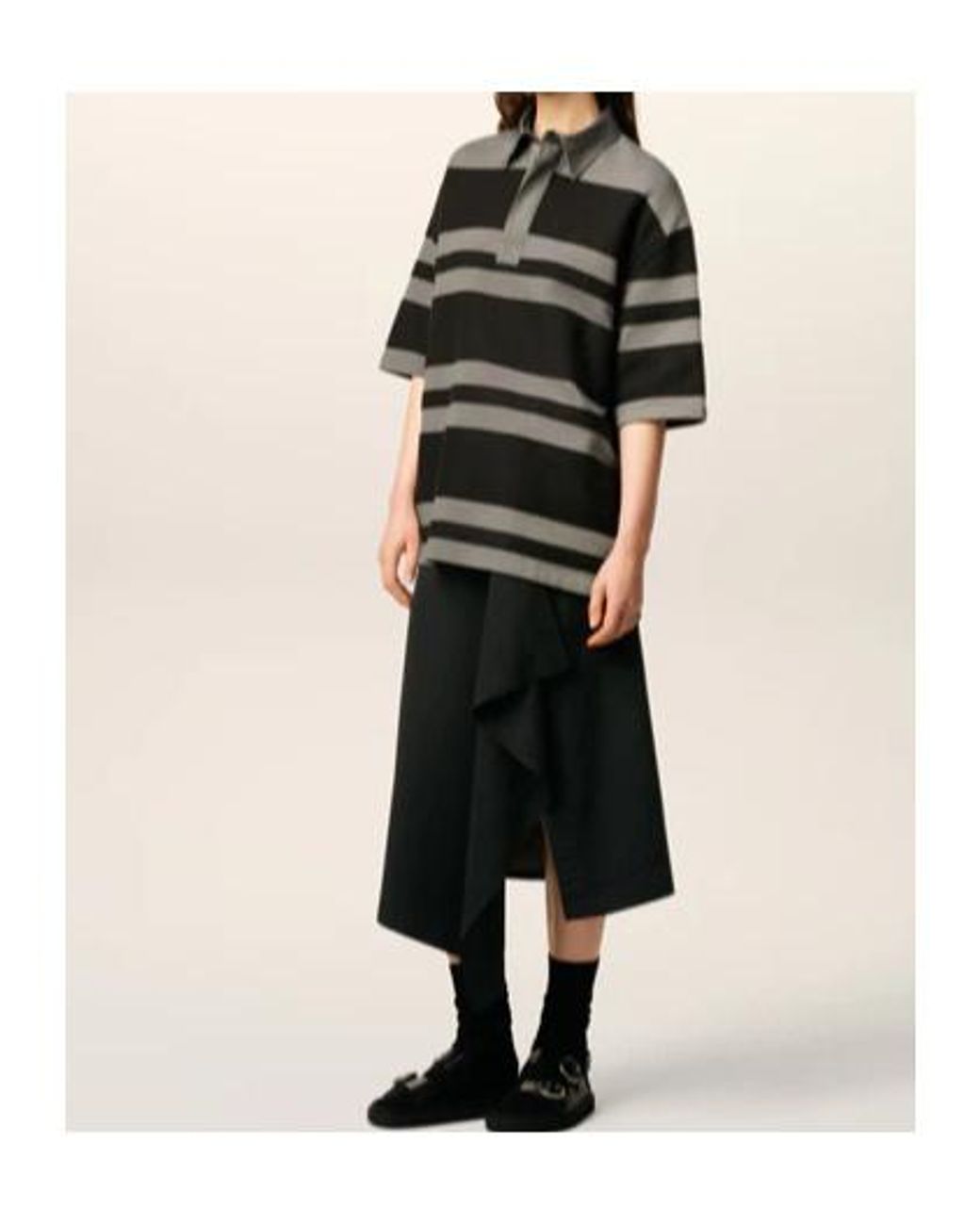 AMI Gray Ami De Coeur Striped Cotton Polo Shirt for men