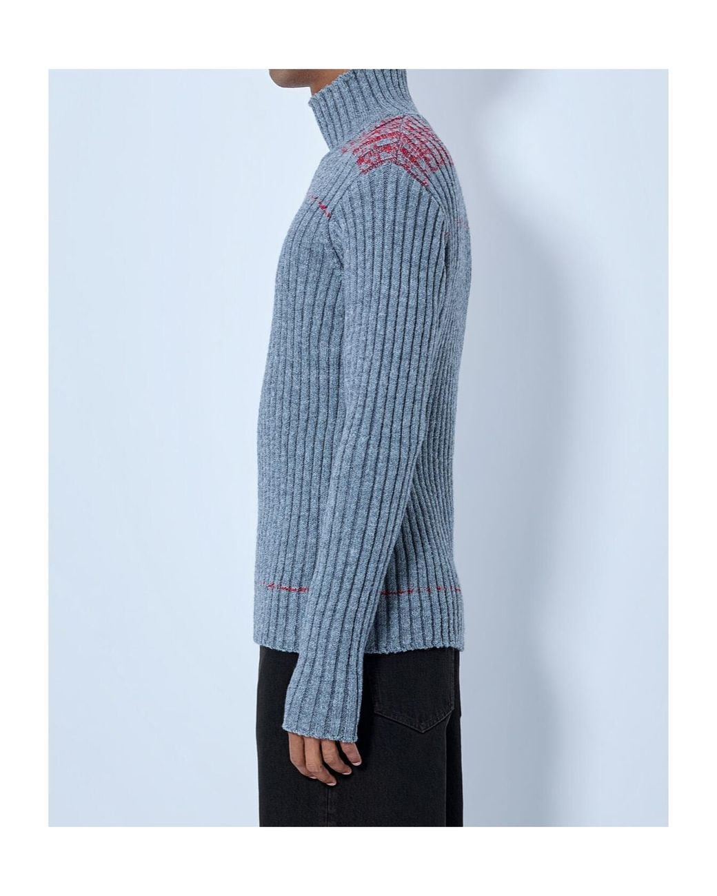 Dries Van Noten Blue Ribbed Turtleneck Sweater for men