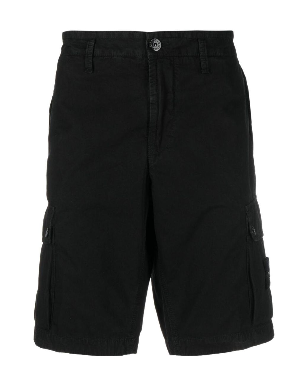 Stone Island Black Compass Patch Cargo Shorts for men