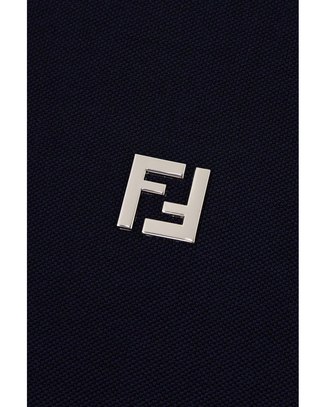 Fendi Blue Logo Plaque Short-Sleeved Polo Shirt for men