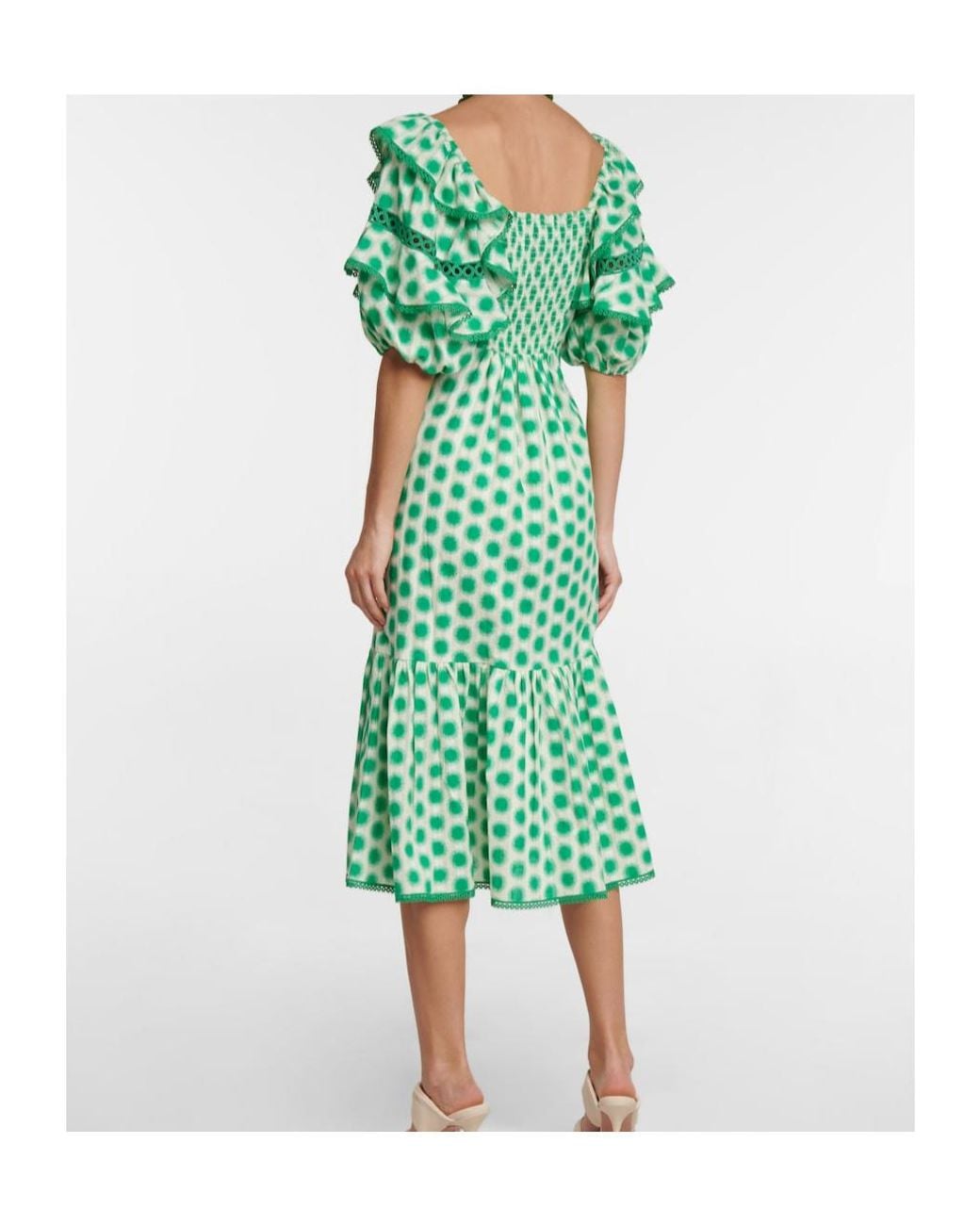 Diane von Furstenberg Green Oliver Lace Trimmed Cotton Midi Dress