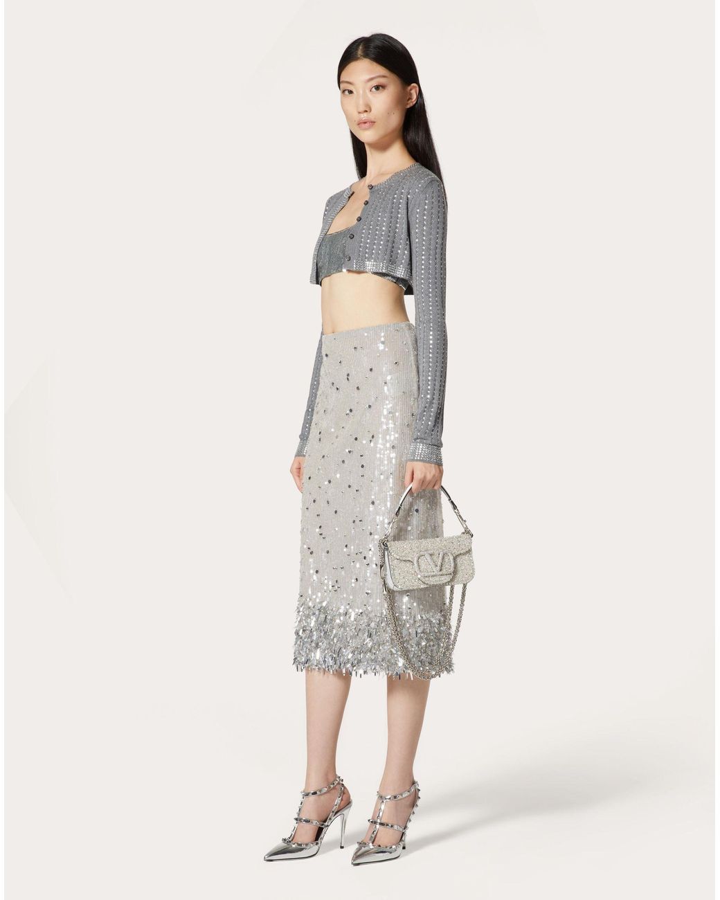Valentino White Tulle Illusione Embroidered Skirt