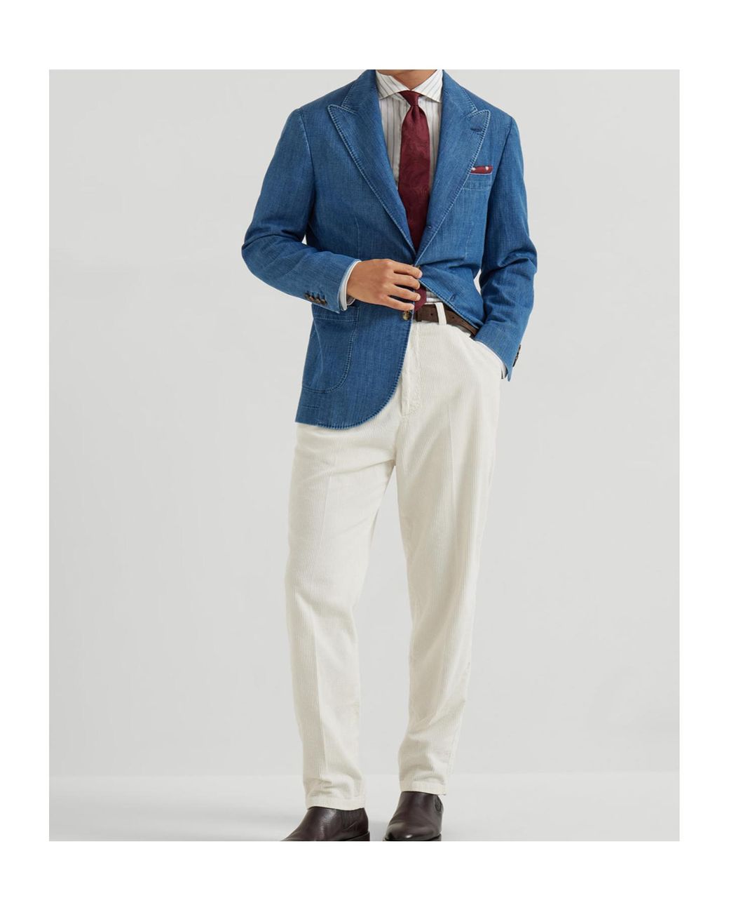 Brunello Cucinelli White Striped Button-Up Shirt for men
