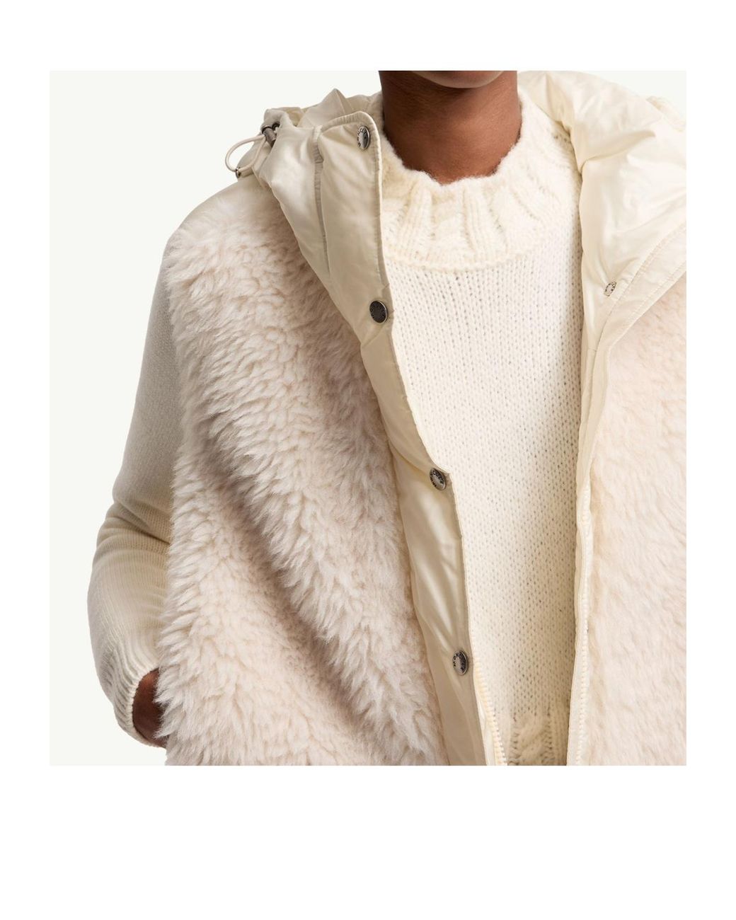Moncler Natural Wool Cashmere Blend Padded Zip-Up Cardigan