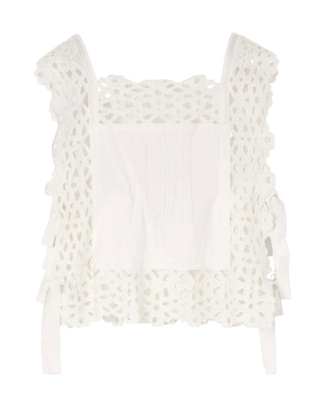 Sea White Leila Bow-Embellished Broderie Anglaise-Trimmed Cotton Top