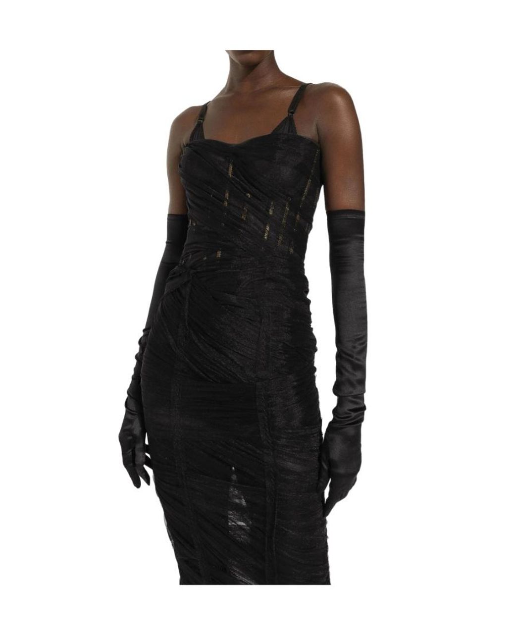 Dolce & Gabbana Black Tulle Calf-Length Corset Dress With Draping