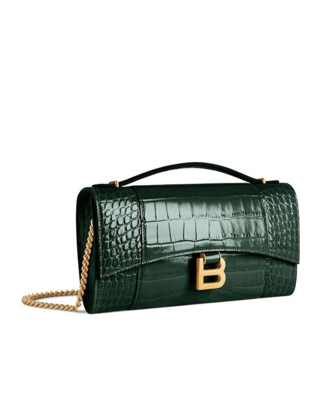 Balenciaga Green Hourglass Pochette With Chain