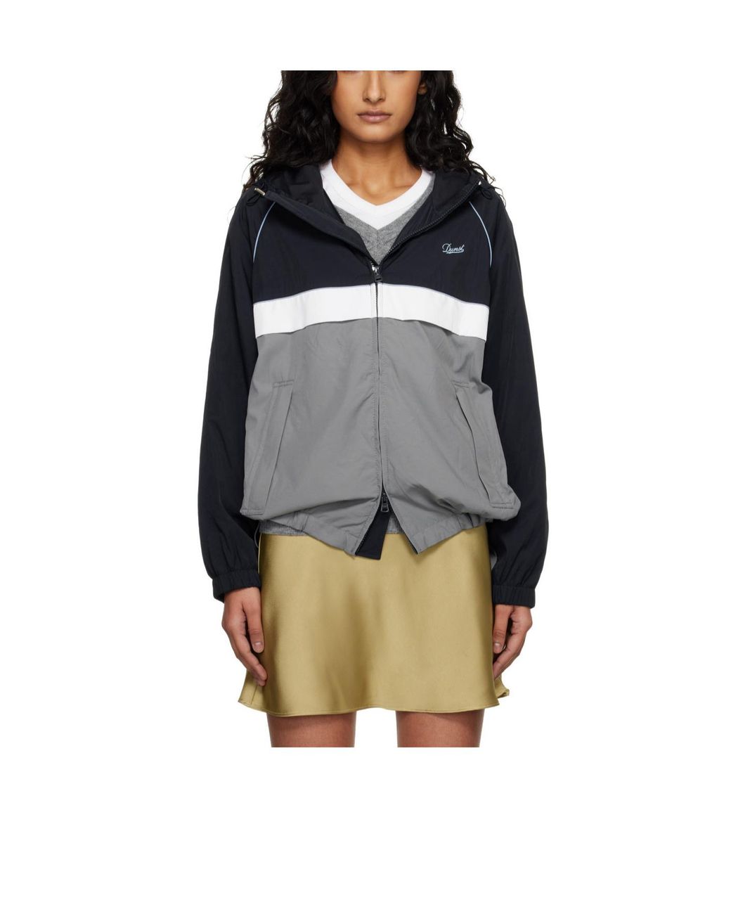 DUNST Blue Hooded Colourblock Windbreaker