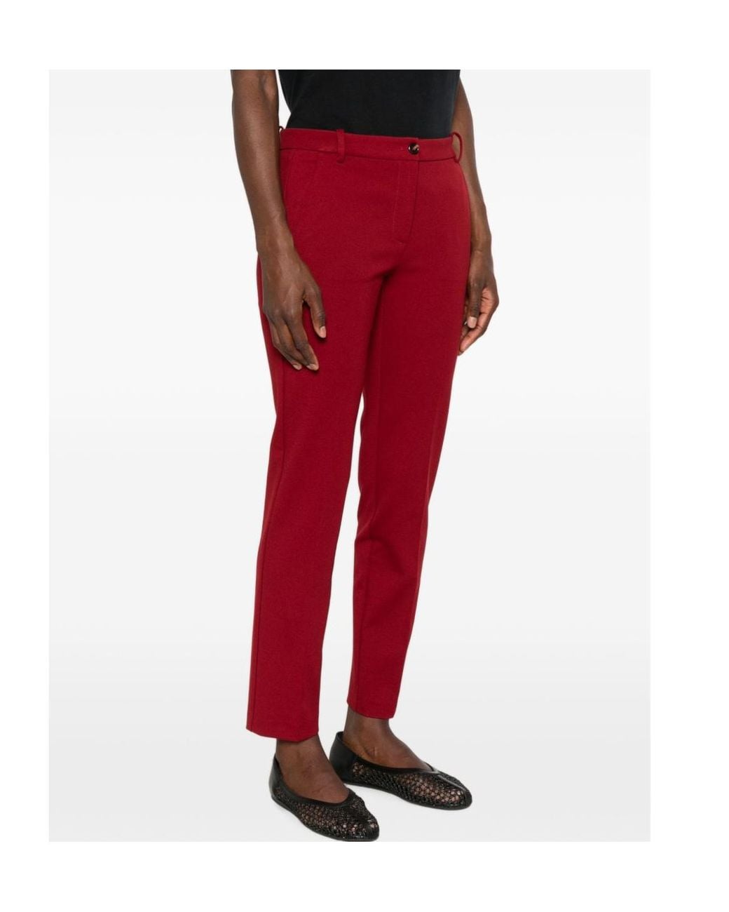Pinko Red Belt-Loop Buttoned Trousers