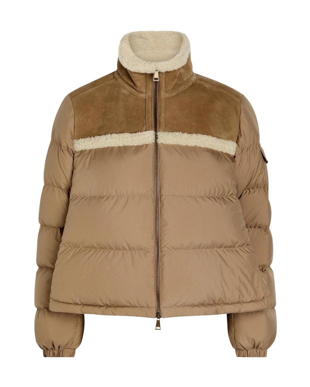Moncler Natural Stand-Collar Patchwork Short Down Jacket