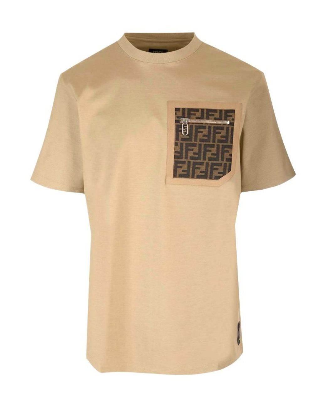 Fendi Natural Monogrammed Pocket Crewneck T-Shirt for men