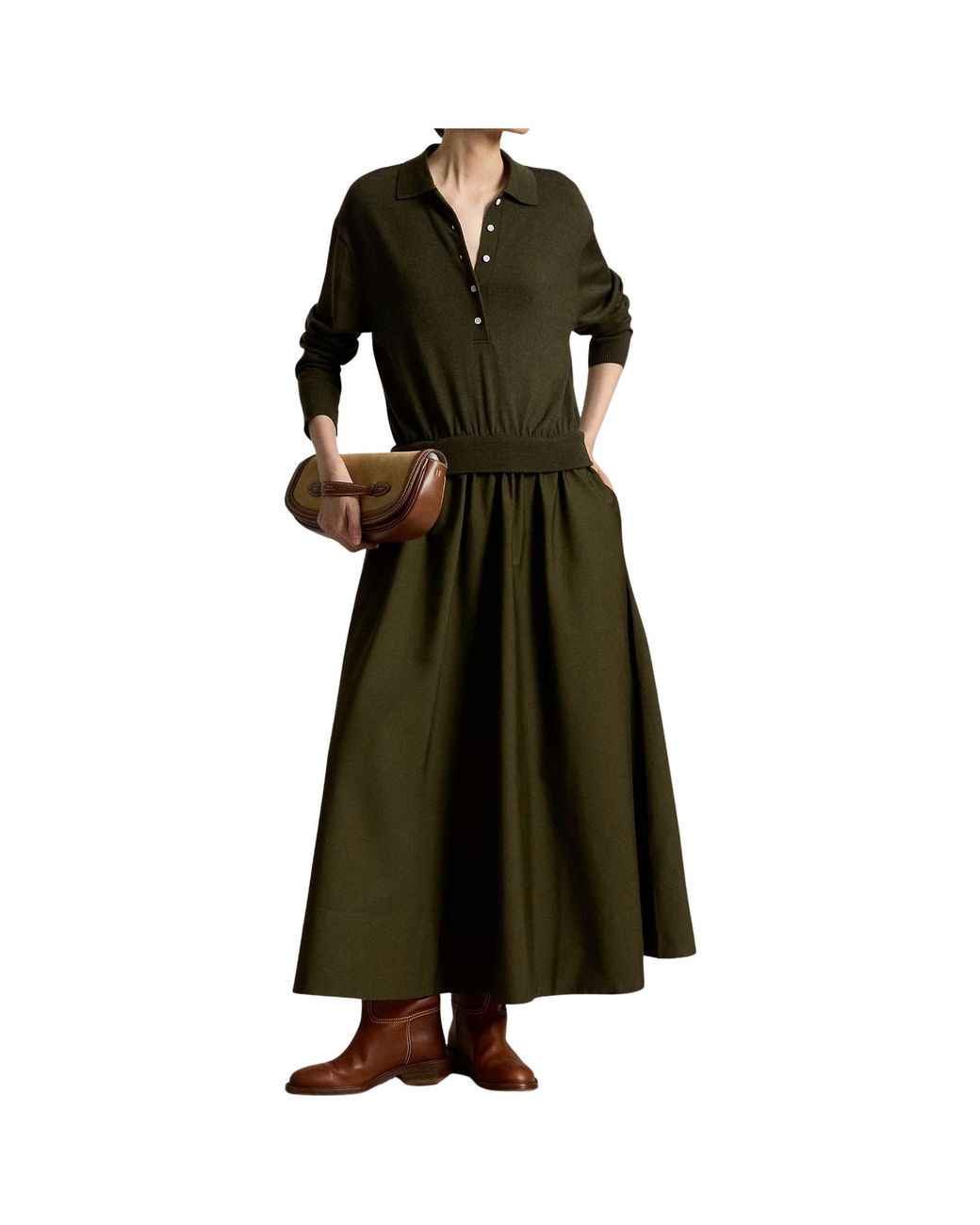 Polo Ralph Lauren Green Long Sleeve A-Line Dress