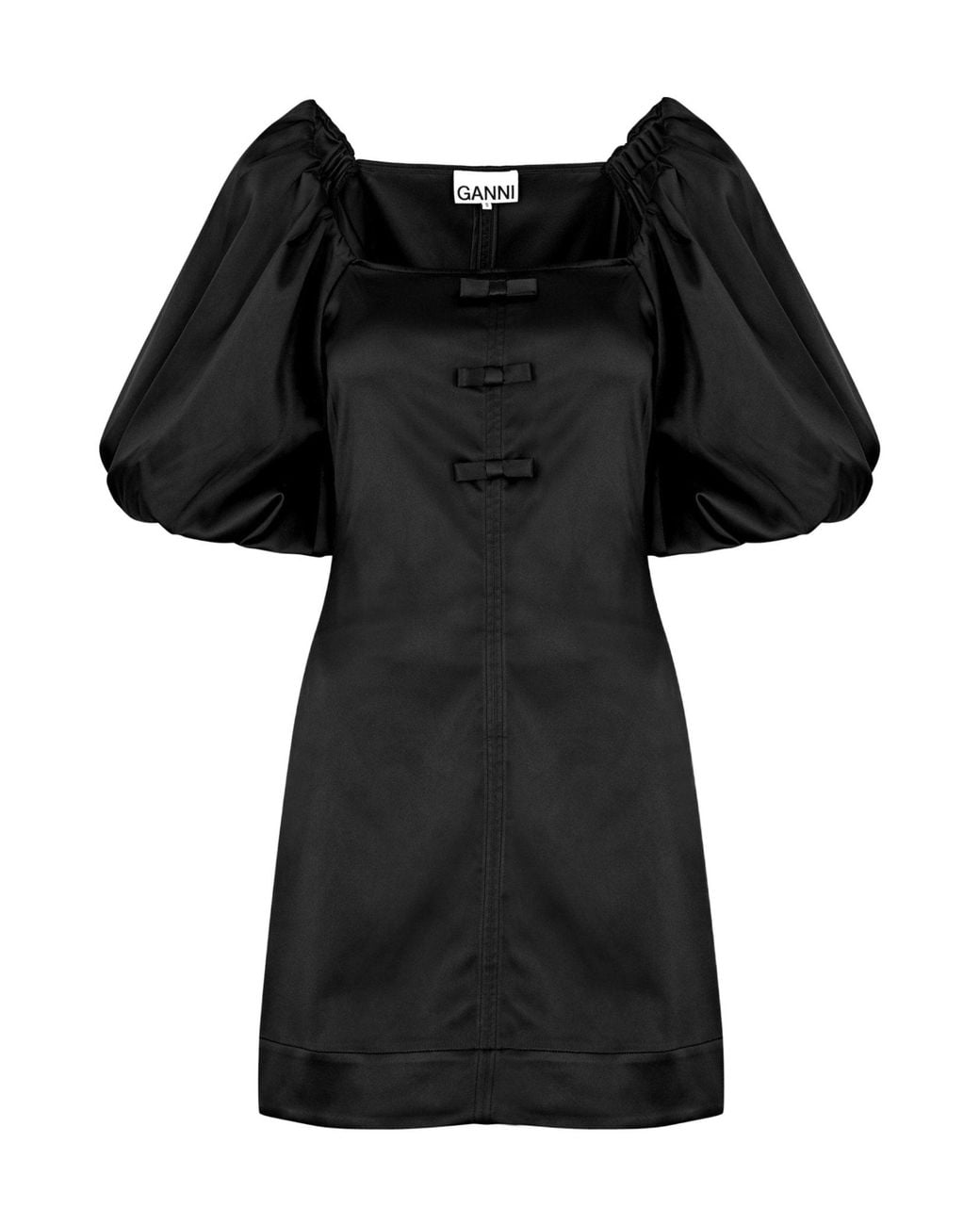 Ganni Black Satin Short Dress