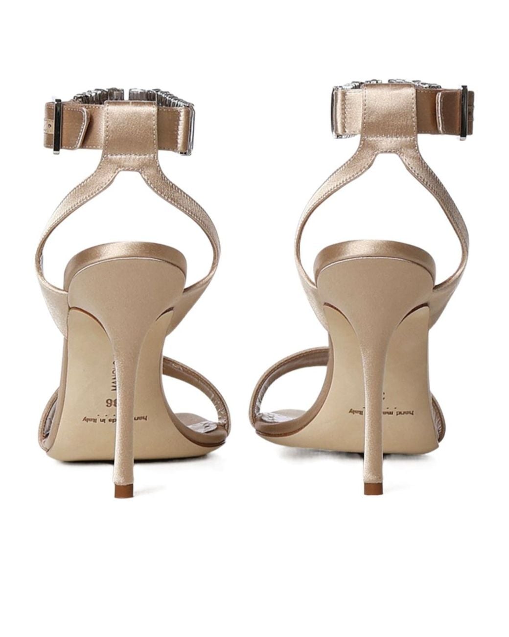 Manolo Blahnik Metallic Crystal Ankle-Strap Heeled Sandals
