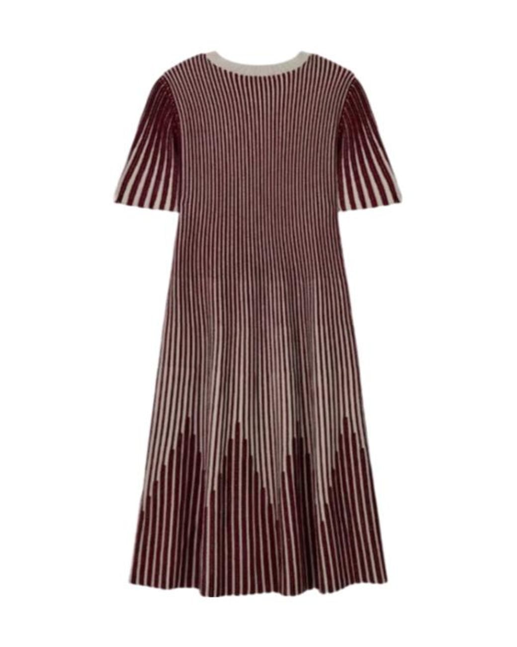Emporio Armani Brown Striped Short-Sleeve Midi Dress