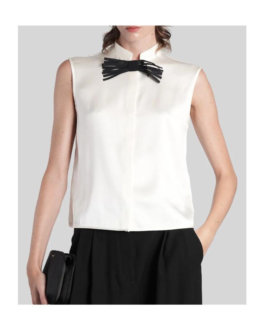 Giorgio Armani White Bow-Detail Sleeveless Shirt