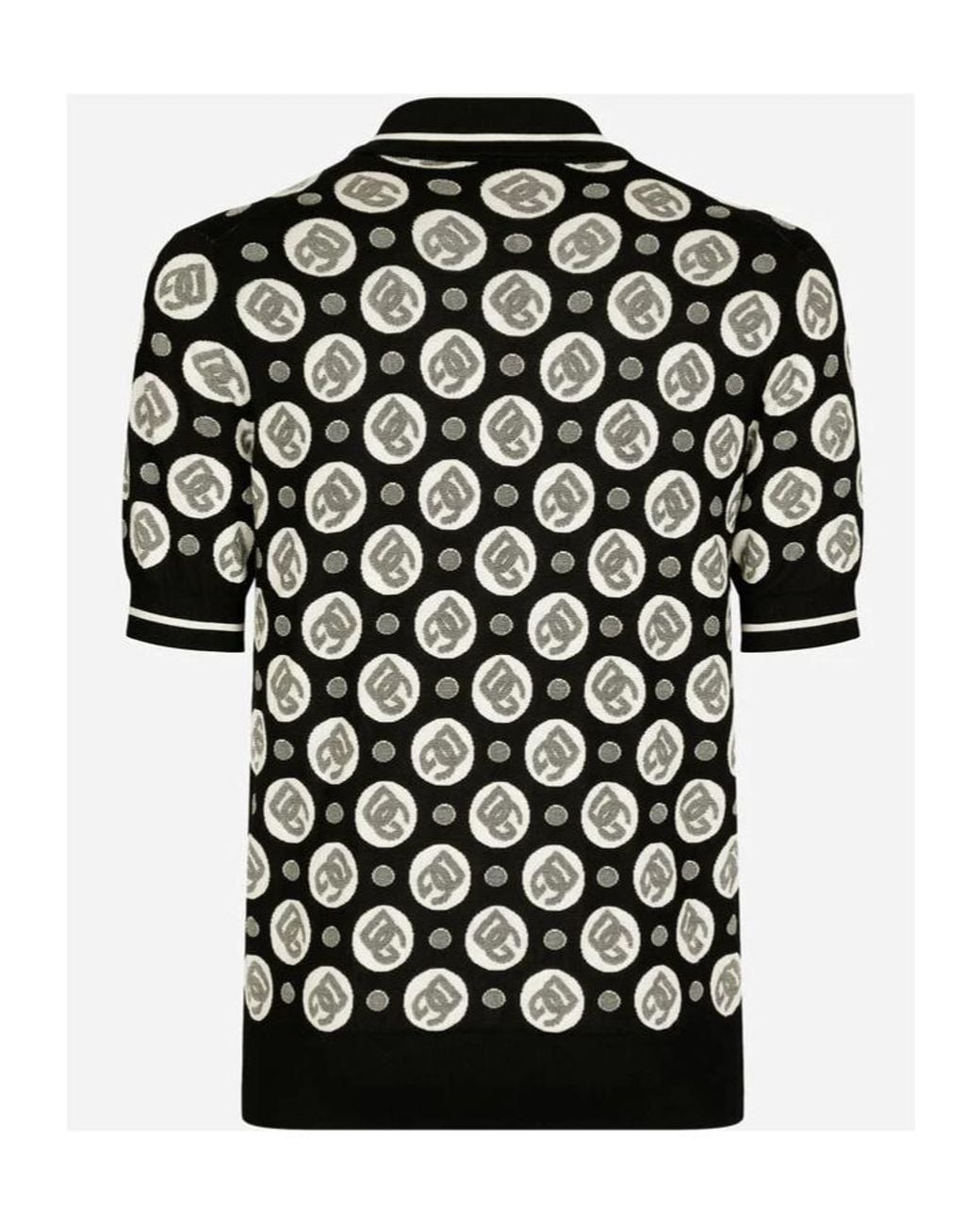 Dolce & Gabbana Black Logo-Print Silk Polo Shirt for men