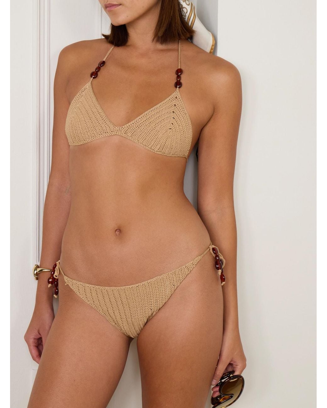 Magda Butrym Natural Bead-Embellished Crocheted Bikini Briefs