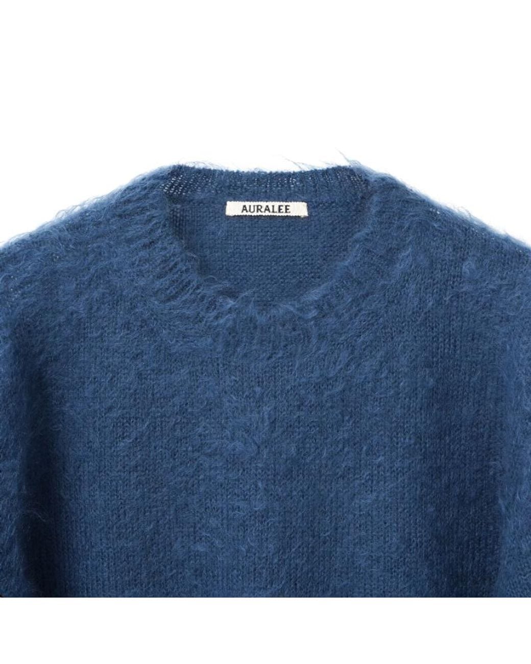 Auralee Blue Long-Sleeved Crew-Neck Sweater for men