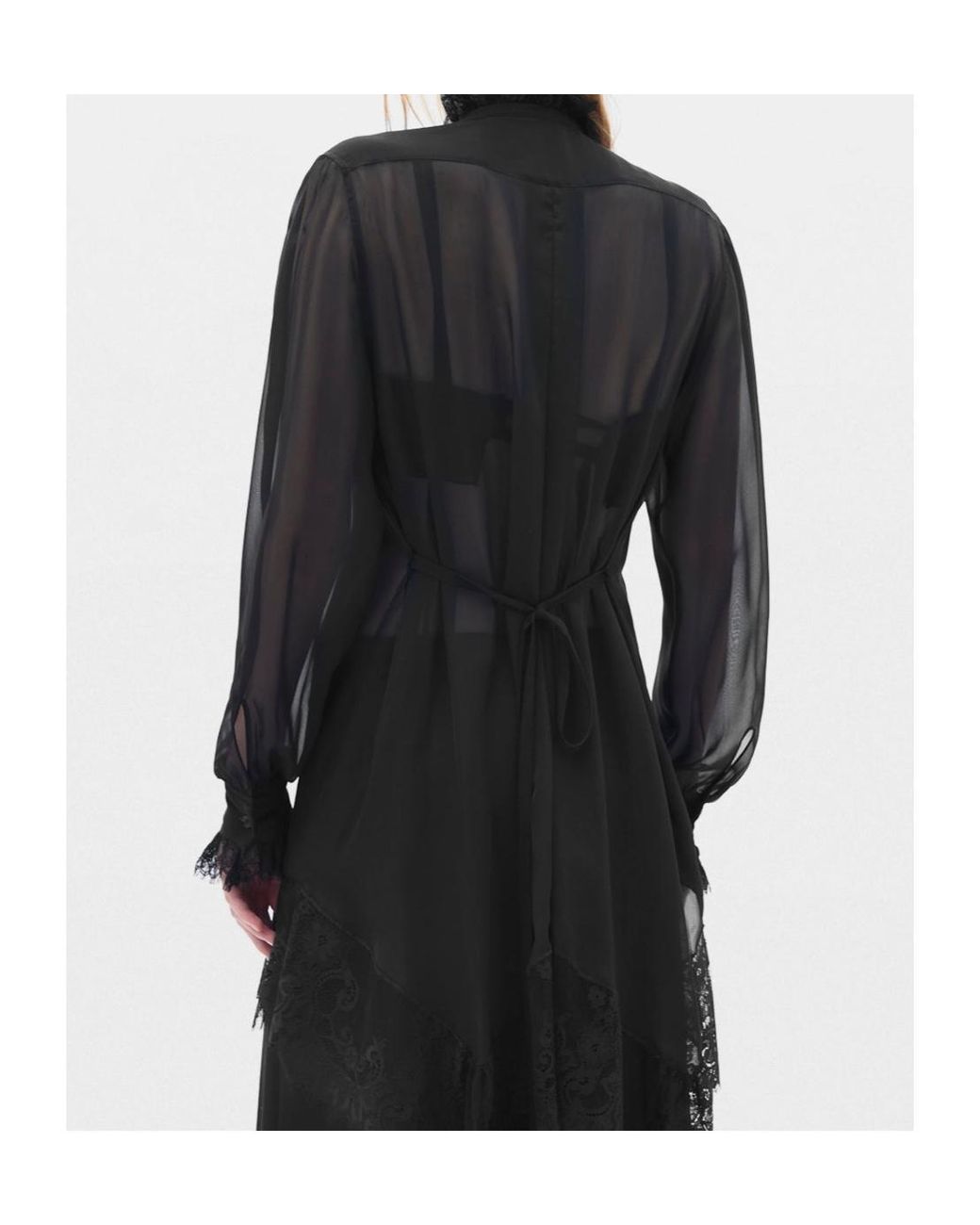 Ann Demeulemeester Black Barah Long Comfort Shirt With Lace Ruffles