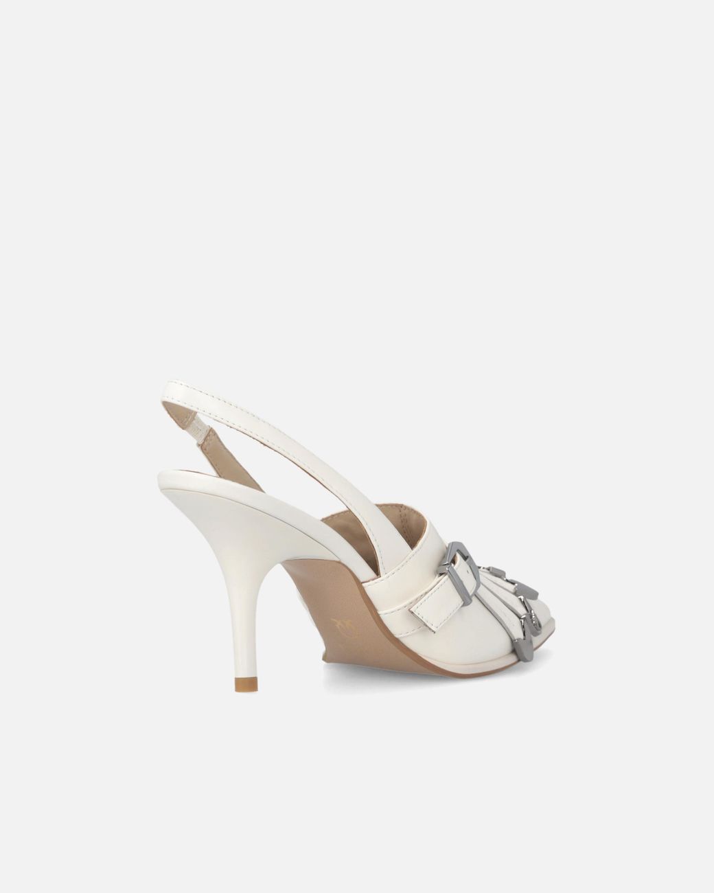 Pinko White Slingback Fringed-Detail Pumps