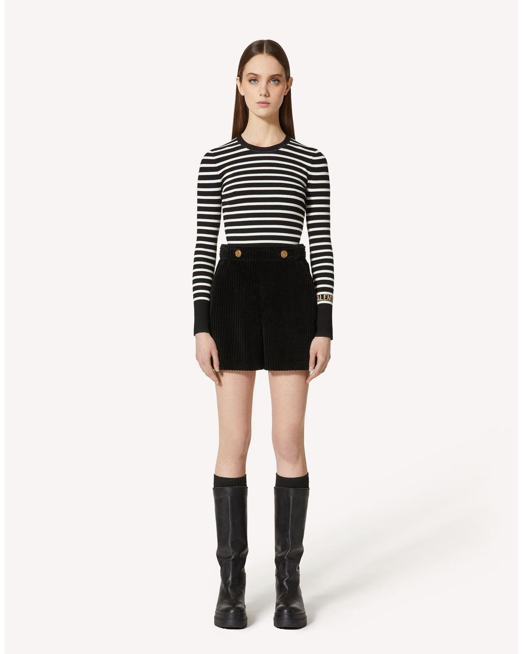 RED Valentino Black High Waist Corduroy Shorts