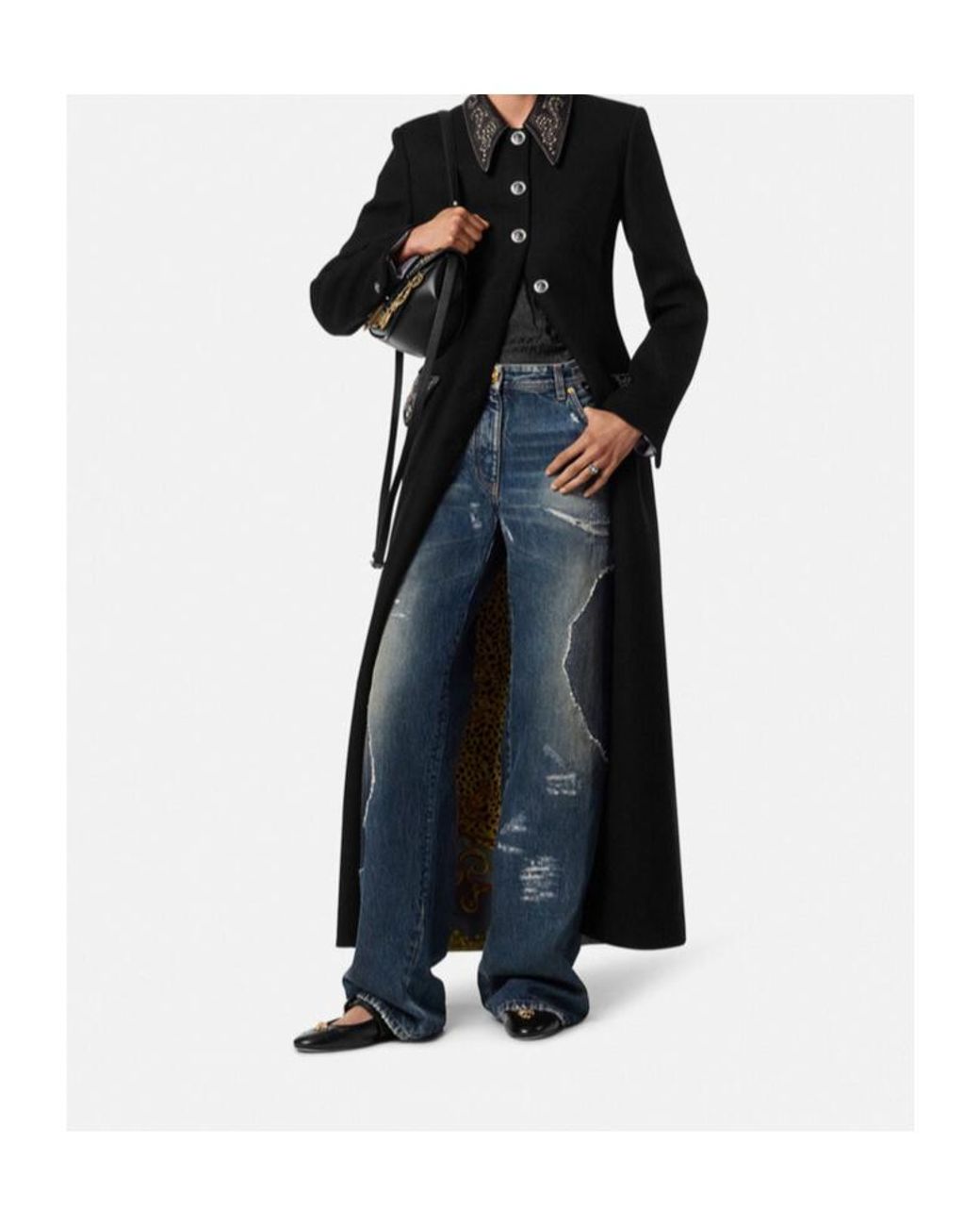 Versace Blue Logo-Patch Distressed Jeans